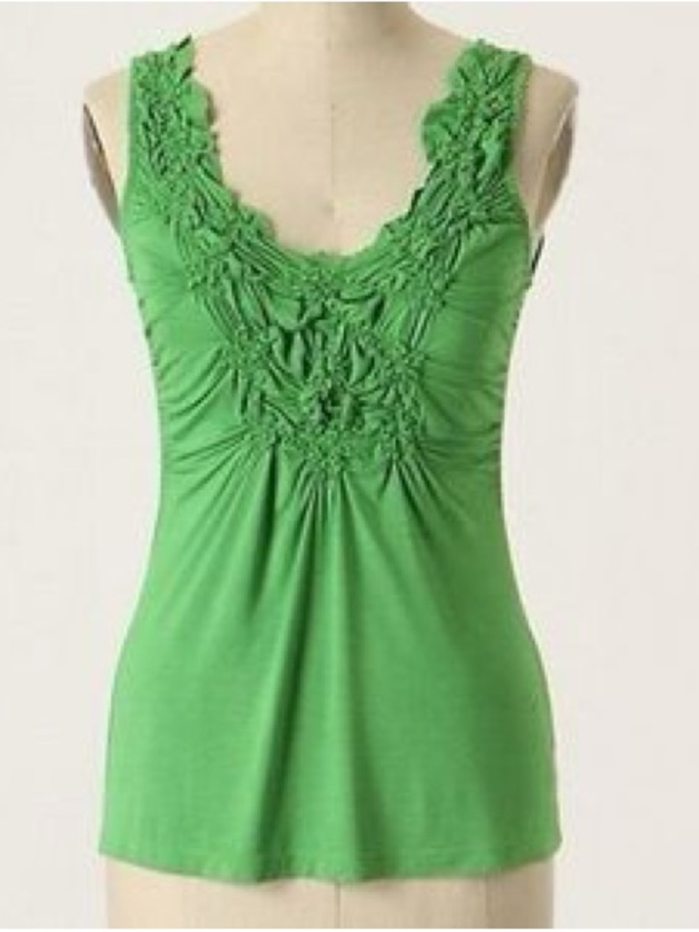 Anthropologie Green Ruffled Scoop Neck Tank Top by Bordeaux